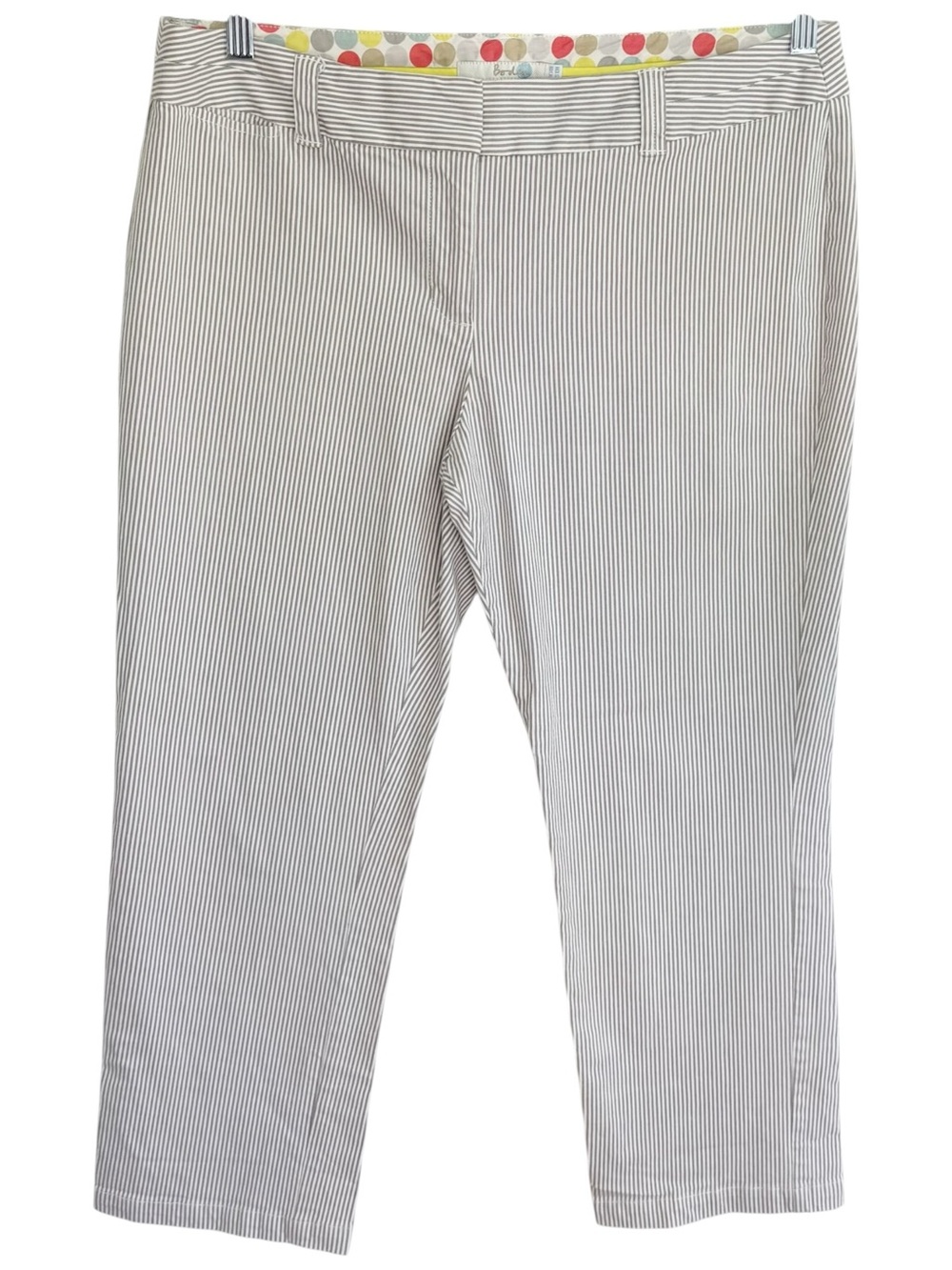 BODEN Seersucker Stripe Cropped Capri Pants Coastal Preppy Size 10